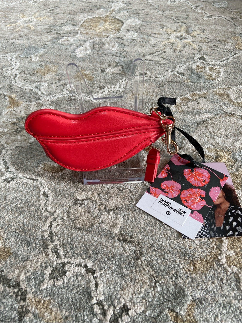 Diane Von Furstenberg Red Lip Coin Pouch with Keyring
